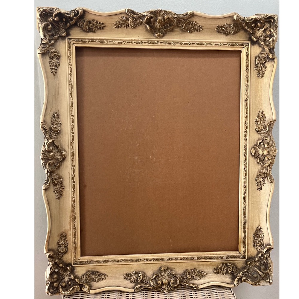 Vtg Rococo Style Wood Frame Distressed Baroque Scroll Shabby Chic Regency core